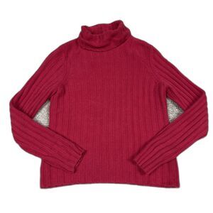 Asha Sweater Womens Large Cashmere Pink Ribbed Turtleneck Top